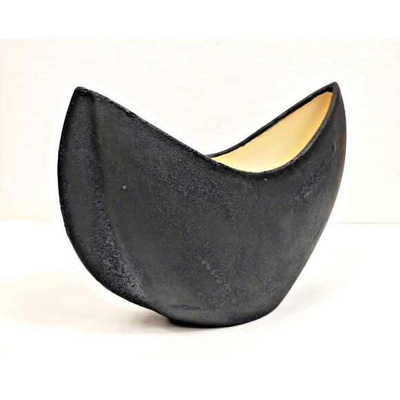Vintage Abstract Crescent Shape Vase MCM Pottery Hand Painted Textured - Picture 1 of 7
